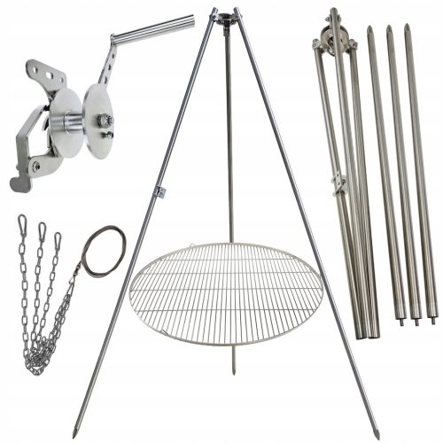  Gartengrill Dreibein 200cm Edelstahl + Rost 90cm + Haspel + INOX Seil