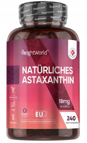 Astaxanthin 18 mg aus Mikroalgen, 240 Kapseln - Natürliches Nahrungsergänzungsmittel