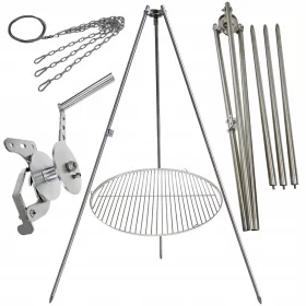    Gartengrill Dreibein 225cm Edelstahl + Rost 70cm Haspel Seil SET