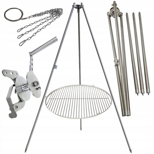  Gartengrill Dreibein 225cm Edelstahl + Rost 70cm Haspel Seil SET