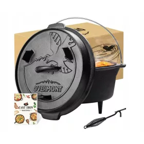    Overmont Dutch Oven Gusseisentopf 2in1 Camping Lagerfeuer Kessel 4,2L