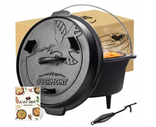  Overmont Dutch Oven Gusseisentopf 2in1 Camping Lagerfeuer Kessel 4,2L
