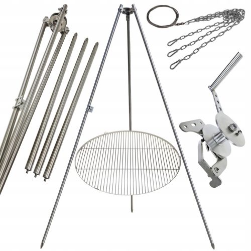  Gartengrill Dreibein 250cm Edelstahl + Rost 80cm + Haspel + INOX Seil