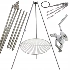    Gartengrill Dreibein 250cm Edelstahl + Rost 90cm + Haspel + INOX Seil