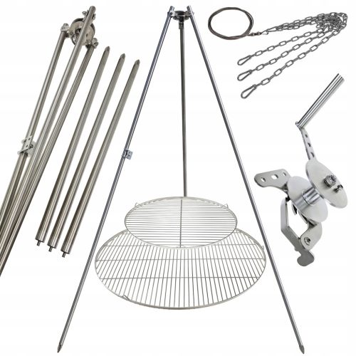  Gartengrill Dreibein 250cm Edelstahl 2 Roste 50 und 90cm Haspel Seil