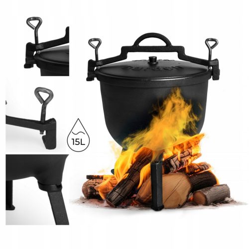  Gusseisenkessel Jagdtopf Ungarischer Braten 15L für Grill Lagerfeuer