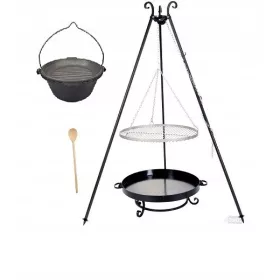    GRILL XXL KAMIN 80 EDELSTAHL Rost 80 + GUSSEISEN TOPF 11 L Deckel