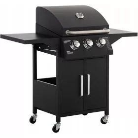    GAS-BBQ-GRILL MIT 3 BRENNERN, JE 3 KW, 4 RÄDERN, SEITENTISCHEN + GRATIS