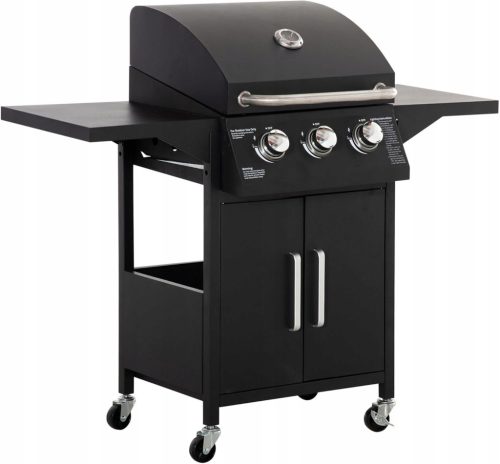  GAS-BBQ-GRILL MIT 3 BRENNERN, JE 3 KW, 4 RÄDERN, SEITENTISCHEN + GRATIS