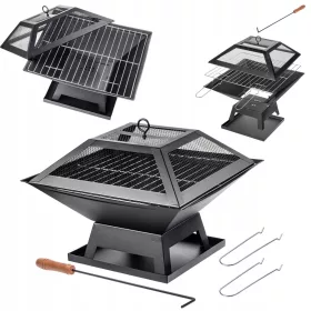    Garten-Feuerstelle für Lagerfeuergrill mit Rostdeckel, 46 cm, Stahl-Set