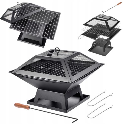  Garten-Feuerstelle für Lagerfeuergrill mit Rostdeckel, 46 cm, Stahl-Set