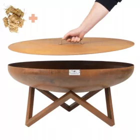    Feuerstelle mit Deckel Gartenset Tiefe Schale 100 cm Cortenstahl 3 mm