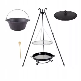    Grillrost 60 geschmiedet Dreibein Gusseisenkessel 8 L Gusseisendeckel