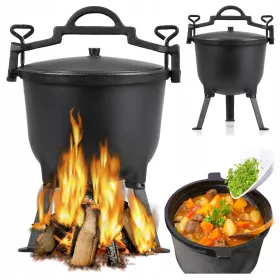    Gusseisentopf, ungarischer Jagdtopf, Lagerfeuertopf, stehend, 8 l