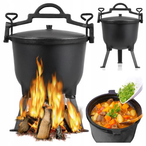 Gusseisentopf, ungarischer Jagdtopf, Lagerfeuertopf, stehend, 8 l
