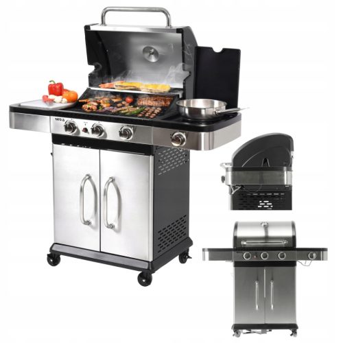  GAS-GARTENGRILL GROSSER GRILL YATO 3+1 11,2KW DECKEL MIT THERMOMETER