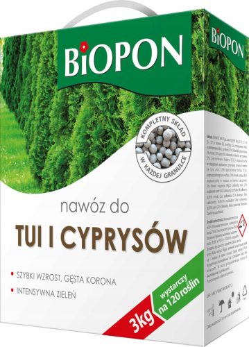  BIOPON DÜNGER FÜR TUI UND ZYPRESSEN, GRANULAT 3KG, SCHNELLES WACHSTUM, DICHTE KRONE