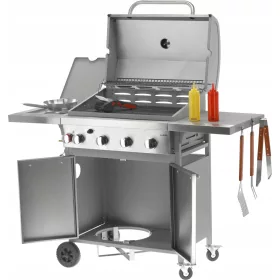    YATO GAS-GARTENGRILL 4+1 MIT DECKEL UND REGALEN AKKA GUSSEISENGRILL 16KW