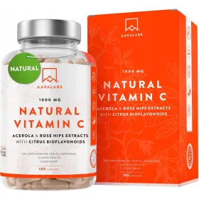   Natürliches Vitamin C 1000 mg aus Acerola und Wildrosenextrakt - Vegan, 180 Kapseln