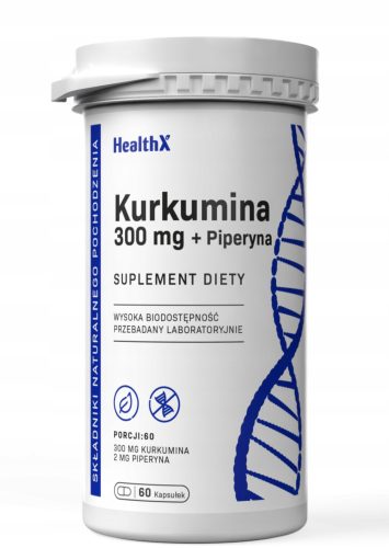 HealthX Kurkuma mit Piperin 300 mg – Nahrungsergänzungsmittel mit 60 Kapseln