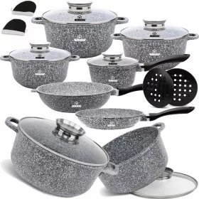   17-teiliges Topfset mit Marmor-Keramikbeschichtung inkl. Küchenhelfer und Deckel