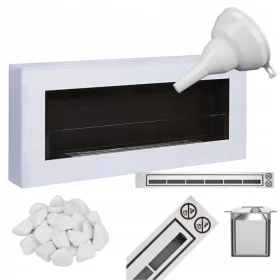   Bio-Kamin 900x400 Weiß Matt mit Glas – Wandhängender TÜV-zertifizierter Ethanol-Kamin für Wohnzimmer und moderne Innenräume