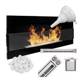   Bioethanol Kamin 900x400 Schwarz Hochglanz mit Glas – Wandkamin ohne Schornstein, TÜV Brenner, 2 kW Heizleistung
