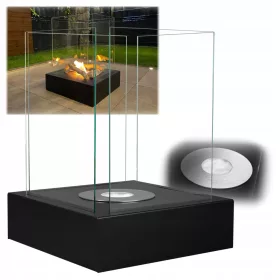   Sunset Garden Bio-Kamin Mattschwarz – Freistehender Bioethanol-Kamin mit Edelstahlbrenner & gehärtetem Glas, 1L, Terrasse & Wohnzimmer