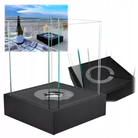   Mini Bioethanol Kamin freistehend Schwarz Matt – Tischkamin mit Glas, rauchfrei, tragbar, 2 kW, 26x33x26 cm