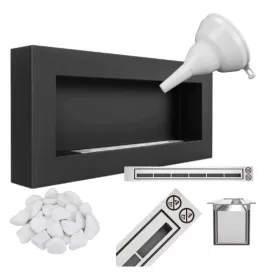   Bio-Kamin 900x400 BOX Schwarz – Wandhängender TÜV-zertifizierter Bioethanol-Kamin für Wohnzimmer und Büro