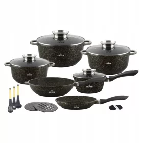   17-teiliges Zilner Kochtopfset mit Marmorbeschichtung und Küchenutensilien