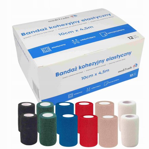 12er Set Selbstklebende Kohäsive Elastische Bandagen 10cm x 4,5m in Verschiedenen Farben
