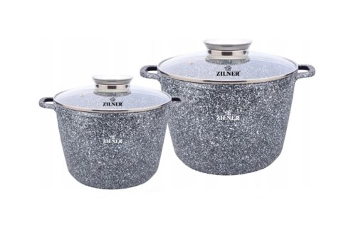 Set aus 2 marmorierten Hochtöpfen Zilner ZL-7011, 10,2L & 6,2L mit Glasdeckel