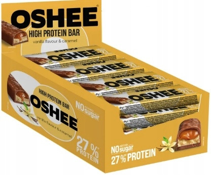 12er Pack OSHEE Proteinriegel Vanille-Karamell, 45g – Zuckerfrei, Hoher Proteingehalt