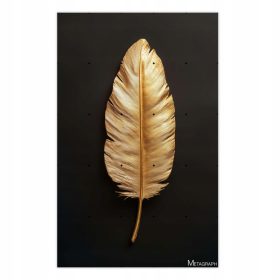   Metallposter mit goldenem Blatt auf schwarzem Hintergrund – Elegante Wanddekoration