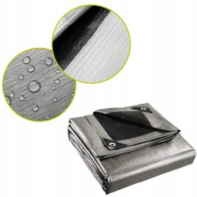   Mehrsaisonale Schutzplane 4x6 m, 260 g/m², UV-stabilisiert, Frost- und Wasserdicht, Silber-Schwarz