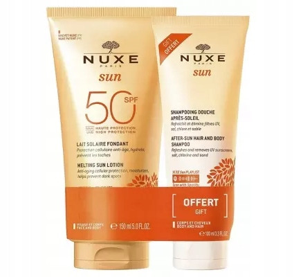 Nuxe Sonnenpflegeset: Lait Solaire SPF50 150ml und Gratis After-Sun Shampoo 100ml