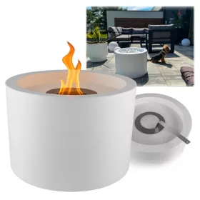   Bioethanol Kamin Moon Weiß – Freistehend, 2 kW, Design Terrassenkamin, 1L Brenner