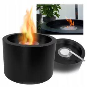   Bioethanol Kamin Terrasse Moon Schwarz Struktur – freistehend, 1L Brenner, rauchfrei, Outdoor Feuerstelle 47,5 cm