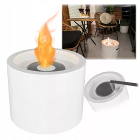   Moon MINI Bio-Kamin Weiß – Freistehender Bioethanol-Kamin für Terrasse & Balkon, 0,5L Edelstahlbrenner, Strukturweiß