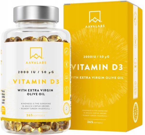 Vitamin D3 2000 IU + Extra Virgin Olivenöl für Immununterstützung - 365 Kapseln