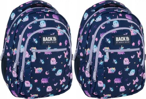 2x Schulrucksack BackUP 7 Modell O25, dreikammerig, Motiv "Violette Kätzchen"