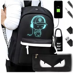  Reflektierender Schulrucksack Stadtmodell mit Federmäppchen, USB-Anschluss und Schloss