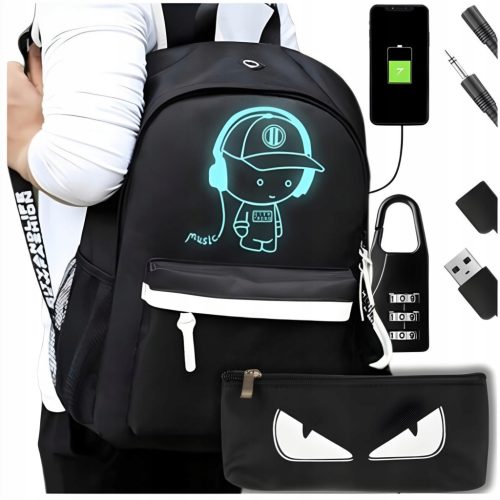 Reflektierender Schulrucksack Stadtmodell mit Federmäppchen, USB-Anschluss und Schloss