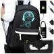 Reflektierender Schulrucksack Stadtmodell mit Federmäppchen, USB-Anschluss und Schloss