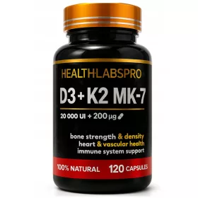   Health Labs Pro D3 20.000 IU + K2 MK-7 200 μg – 120 Kapseln für Knochen- & Immunsystem