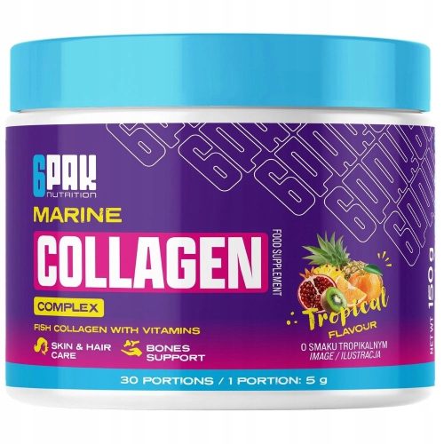 6PAK Marine Collagen Complex 150g - Tropischer Geschmack für gesunde Haut und Gelenke