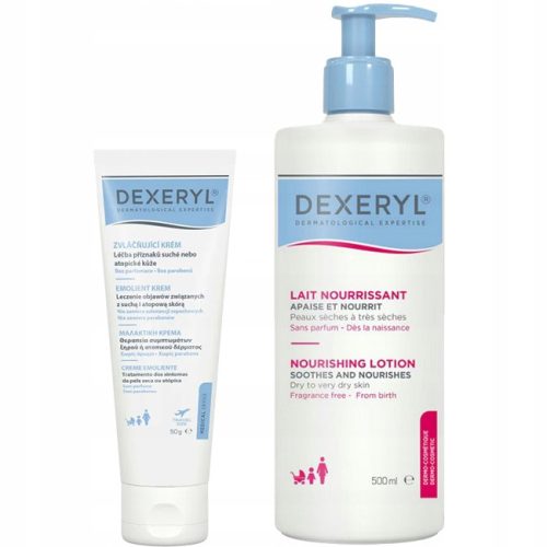 Dexeryl Pflegeset: Feuchtigkeitsspendender Lotion 500 ml + Emollient Creme 250 ml