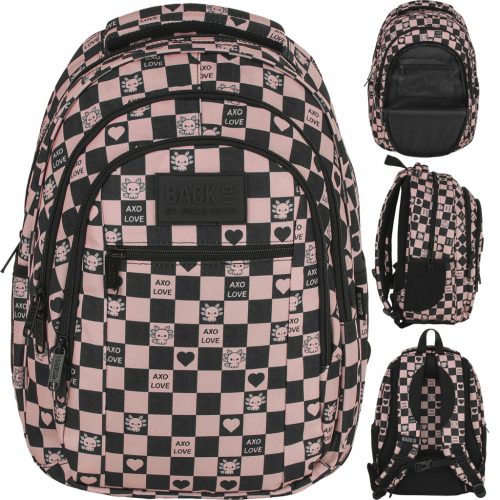 Schulrucksack für Mädchen mit Schachbrettmuster und Herzmotiv von BackUP