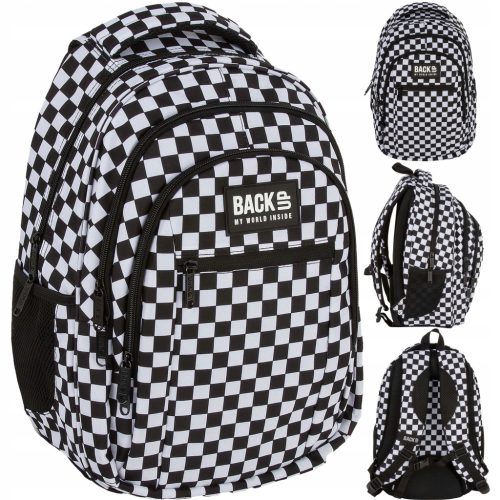 Schwarz-Weiß Kariert Moderner Jugendlicher Schulrucksack – Klassisch und Stilvoll